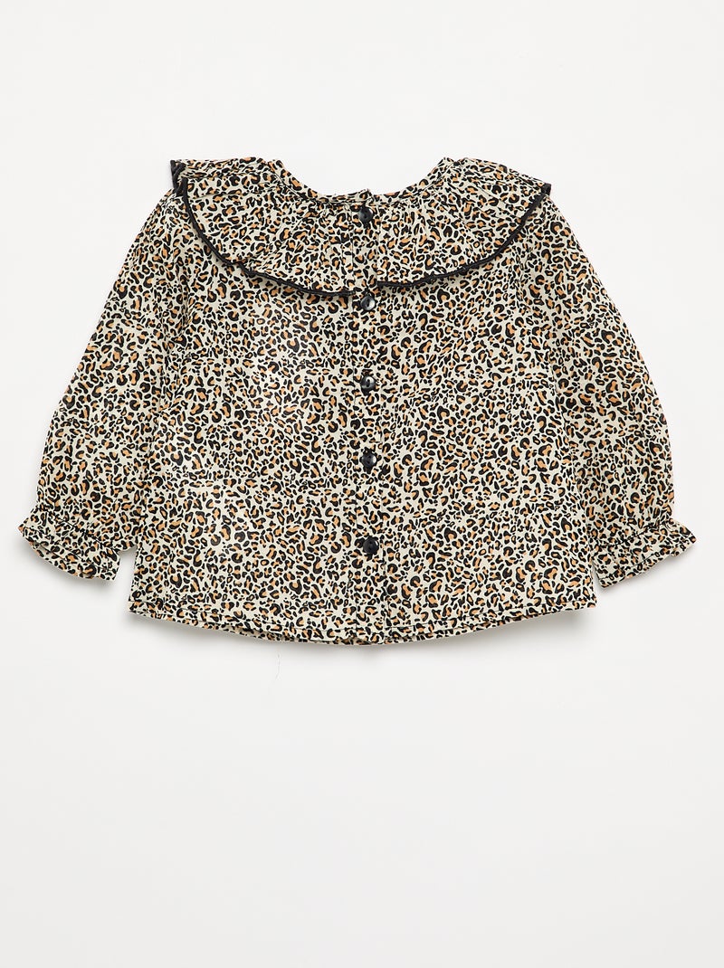 Blusa de voile de algodón con estampado de leopardo Marron - Kiabi