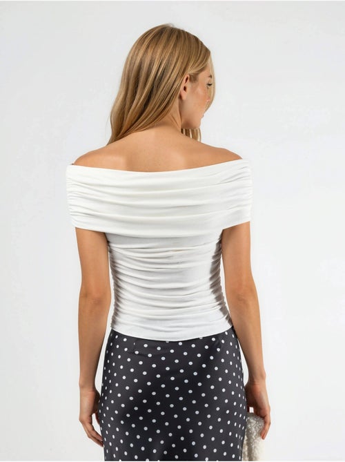Blusa drapeada con hombros descubiertos busem - Kiabi Blusa drapeada con hombros descubiertos busem - Kiabi
