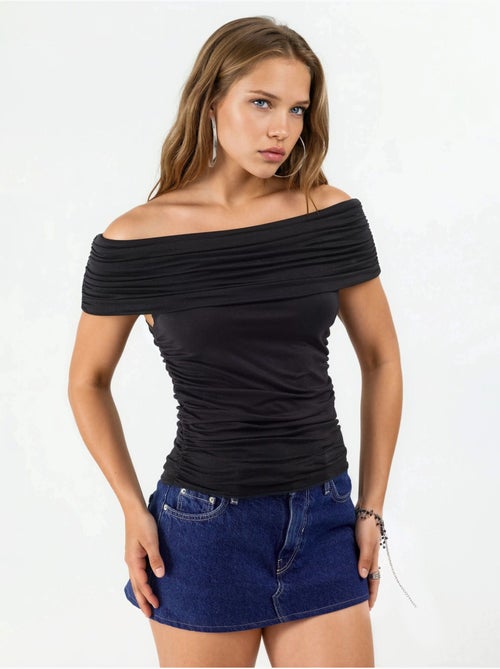 Blusa drapeada con hombros descubiertos busem - Kiabi Blusa drapeada con hombros descubiertos busem - Kiabi