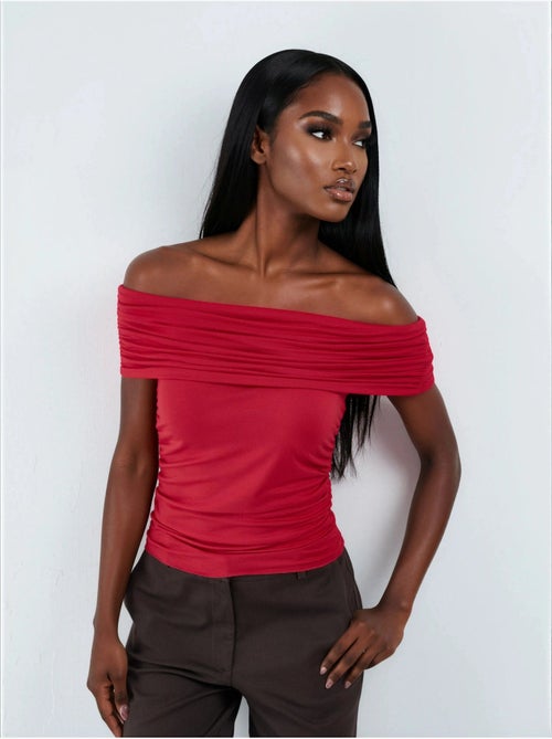 Blusa drapeada con hombros descubiertos busem - Kiabi Blusa drapeada con hombros descubiertos busem - Kiabi