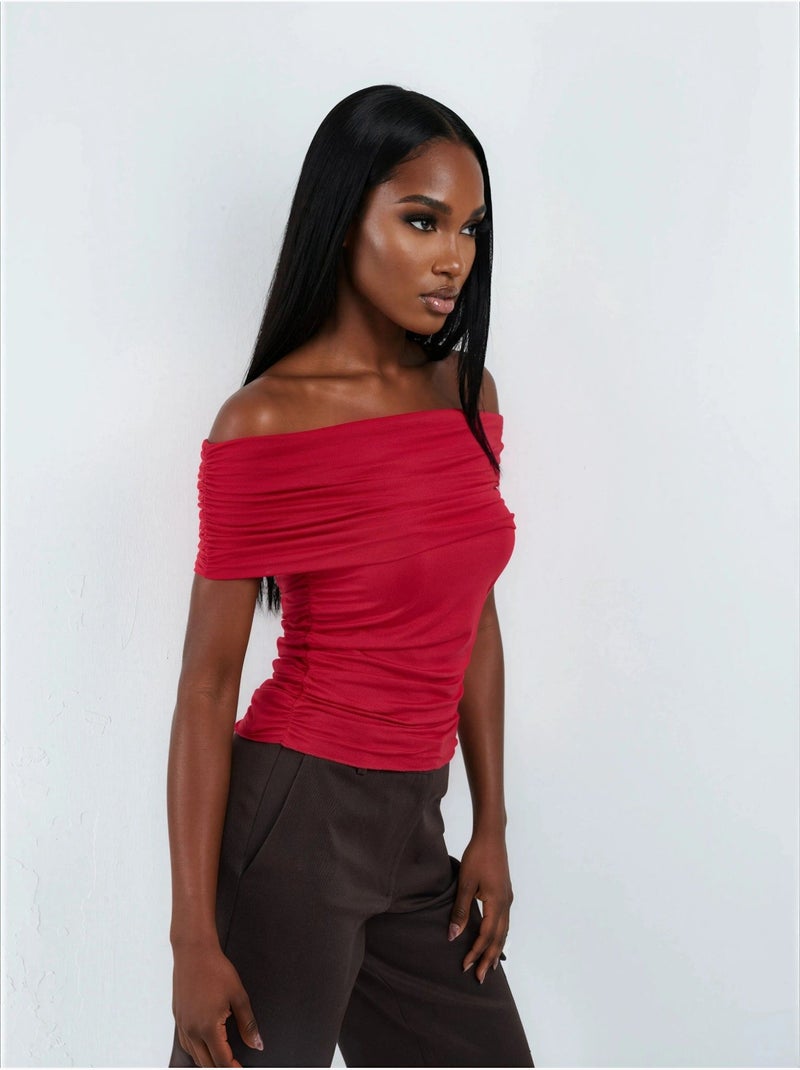Blusa drapeada con hombros descubiertos busem Rojo - Kiabi
