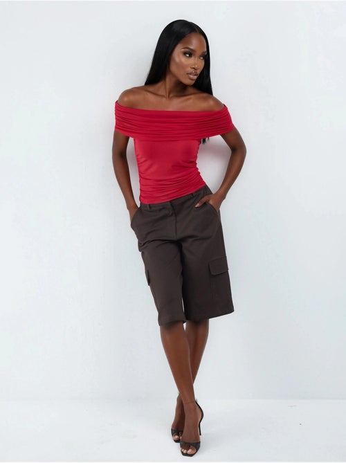 Blusa drapeada con hombros descubiertos busem - Kiabi Blusa drapeada con hombros descubiertos busem - Kiabi