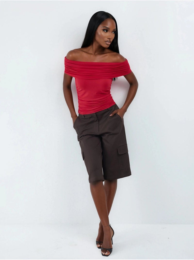 Blusa drapeada con hombros descubiertos busem Rojo - Kiabi