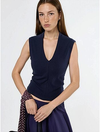 Blusa drapeada sin mangas con cuello en v busem