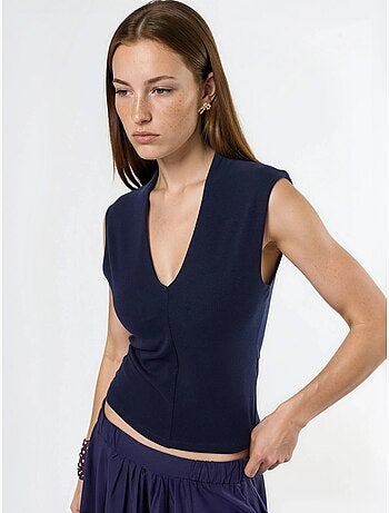 Blusa drapeada sin mangas con cuello en v busem