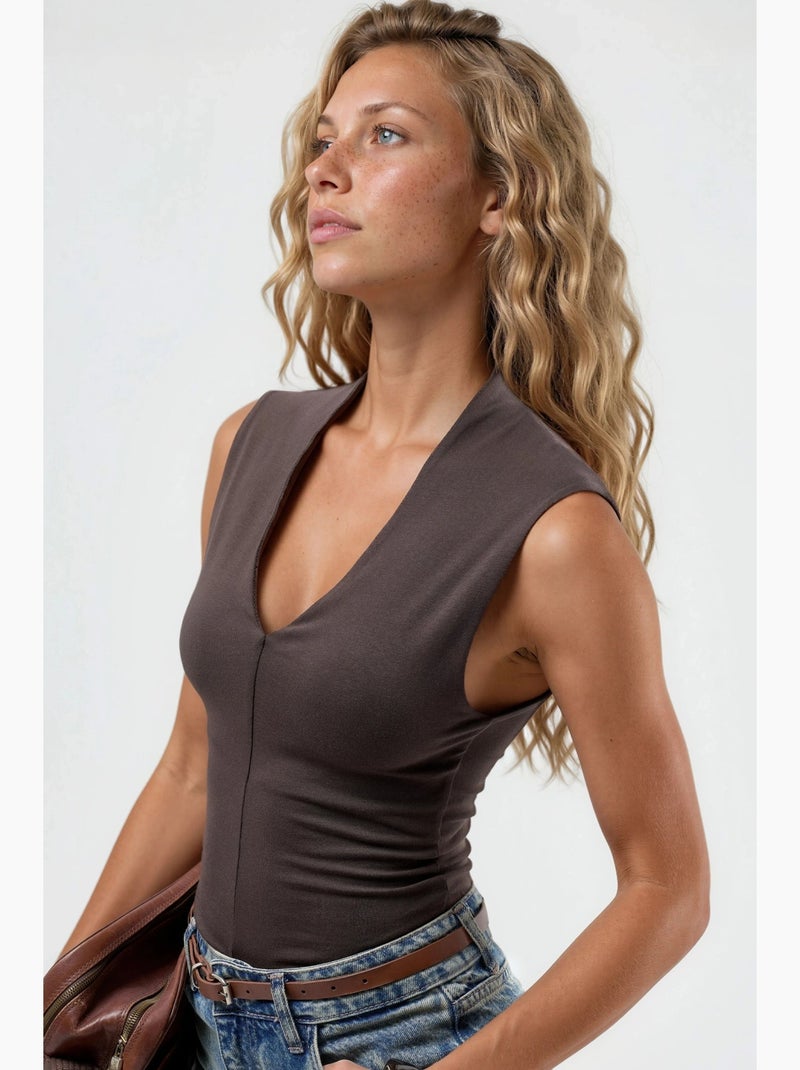 Blusa drapeada sin mangas con cuello en v busem Marrón oscuro - Kiabi