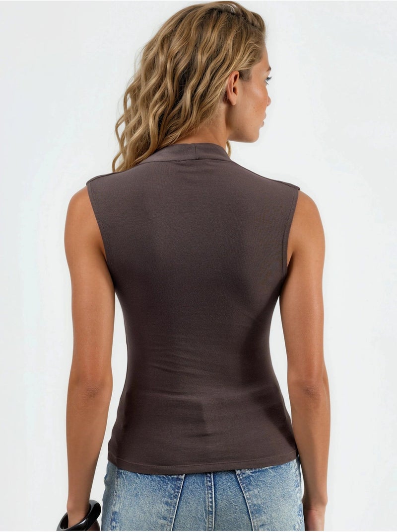 Blusa drapeada sin mangas con cuello en v busem Marrón oscuro - Kiabi