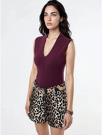 Blusa drapeada sin mangas con cuello en v busem