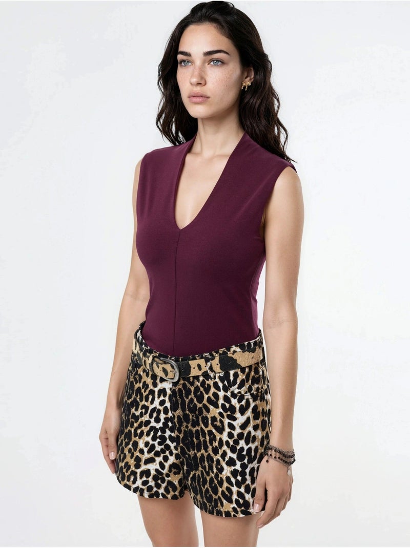 Blusa drapeada sin mangas con cuello en v busem Rojo burdeos - Kiabi