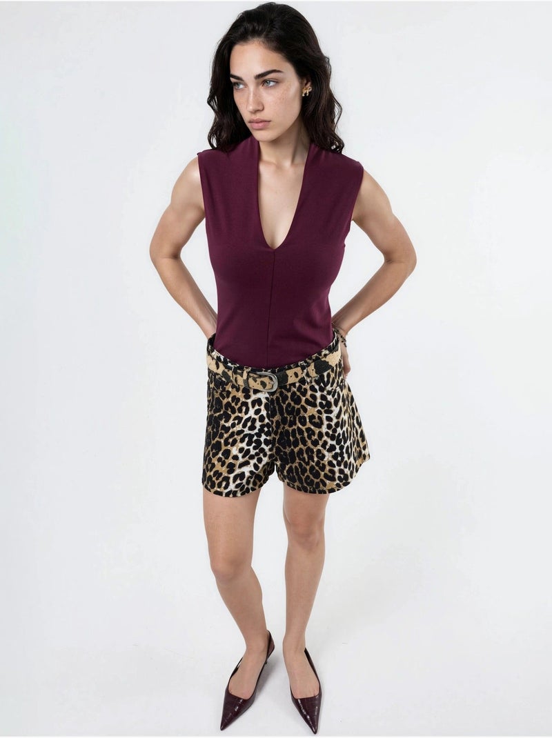 Blusa drapeada sin mangas con cuello en v busem Rojo burdeos - Kiabi