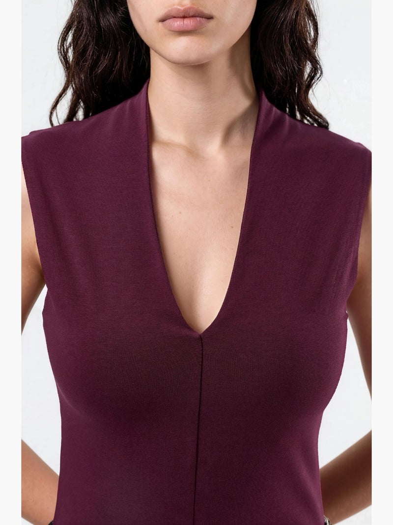 Blusa drapeada sin mangas con cuello en v busem Rojo burdeos - Kiabi