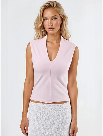 Blusa drapeada sin mangas con cuello en v busem