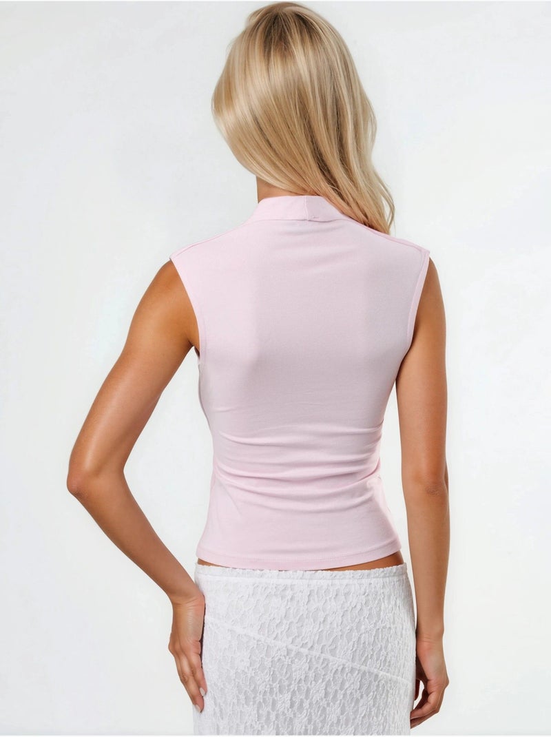 Blusa drapeada sin mangas con cuello en v busem Rosa pálido - Kiabi