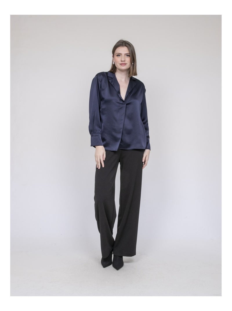 Blusa efecto satinado OMALIA Azul marino - Kiabi
