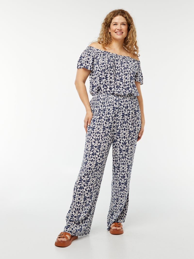 Blusa elástica de manga corta con cuello bardot Azul - Kiabi