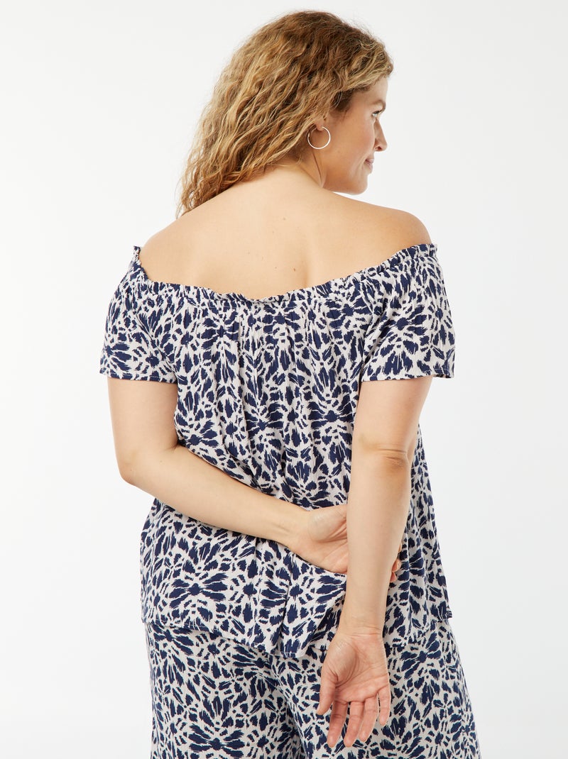 Blusa elástica de manga corta con cuello bardot Azul - Kiabi