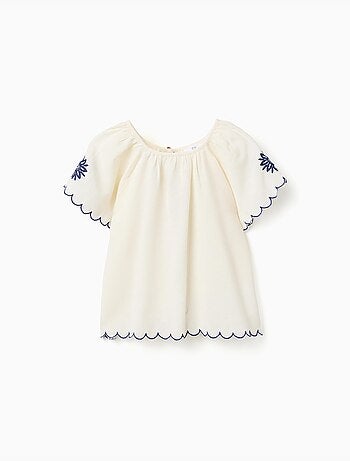 Blusa en algodón y lino con flores
