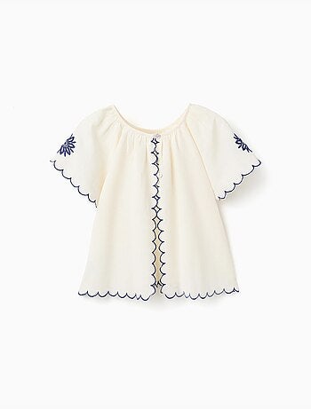 Blusa en algodón y lino con flores