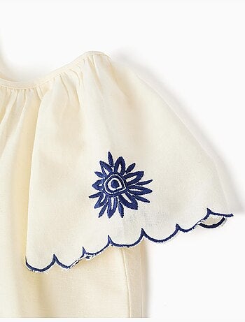 Blusa en algodón y lino con flores