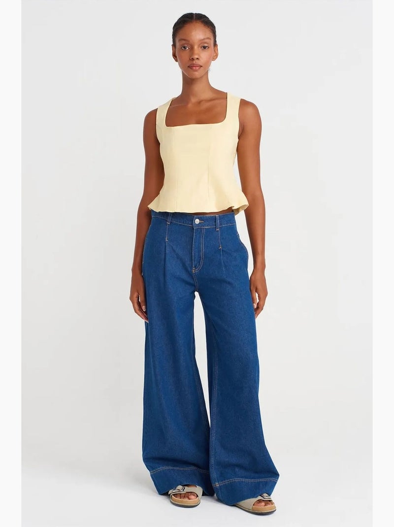 Blusa entallada sin mangas con escote cuadrado dilvin Amarillo limón - Kiabi