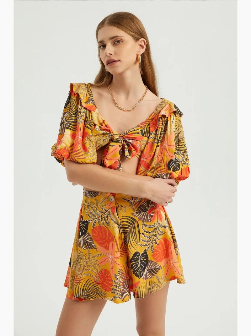 Blusa escote corazón lazo mangas abullonadas hiccup Amarillo - Kiabi