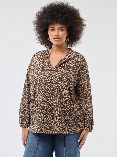 Blusa estampada con cuello en pico - Kiabi