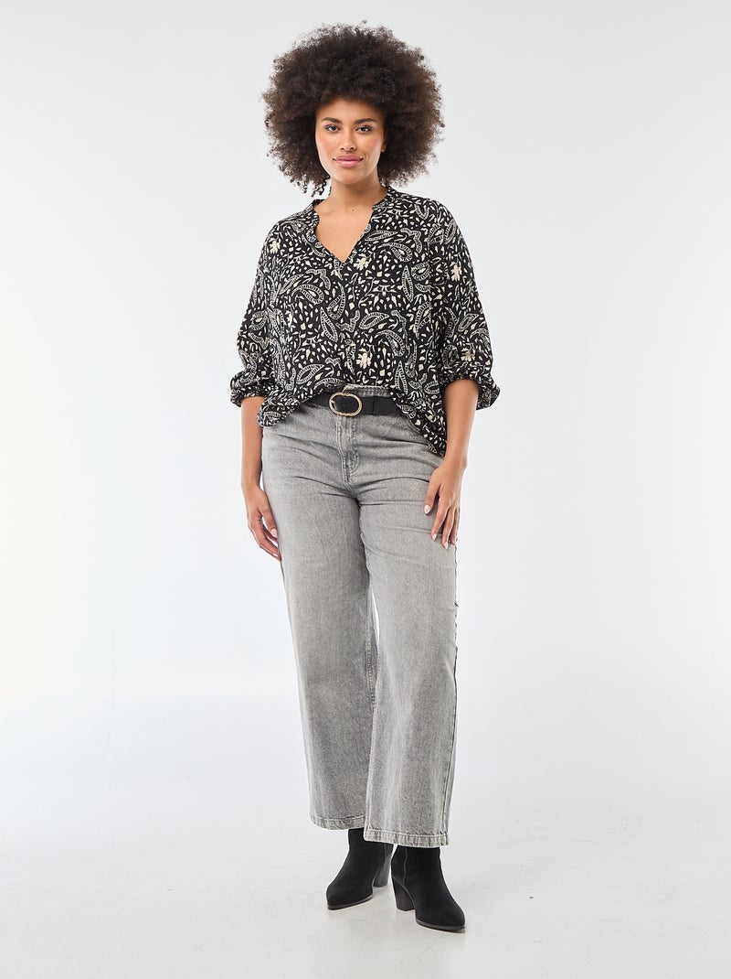Blusa estampada con cuello en pico Negro - Kiabi