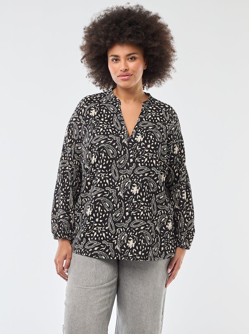Blusa estampada con cuello en pico Negro - Kiabi