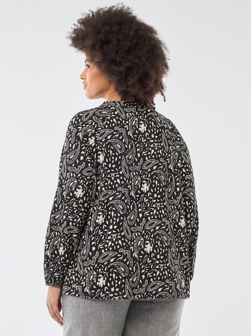 Blusa estampada con cuello en pico Negro - Kiabi