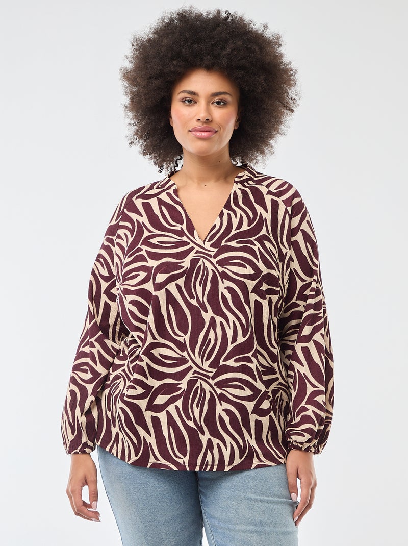 Blusa estampada con cuello en pico Rojo - Kiabi