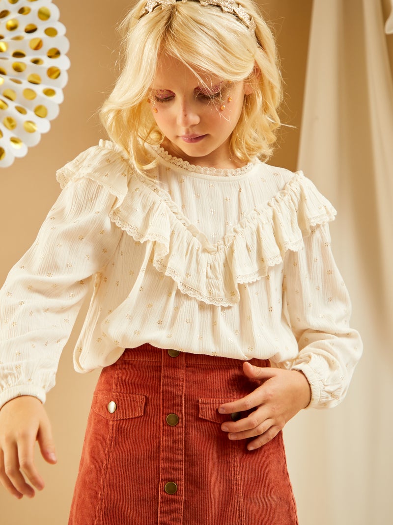 Blusa estampada con volantes BEIGE - Kiabi