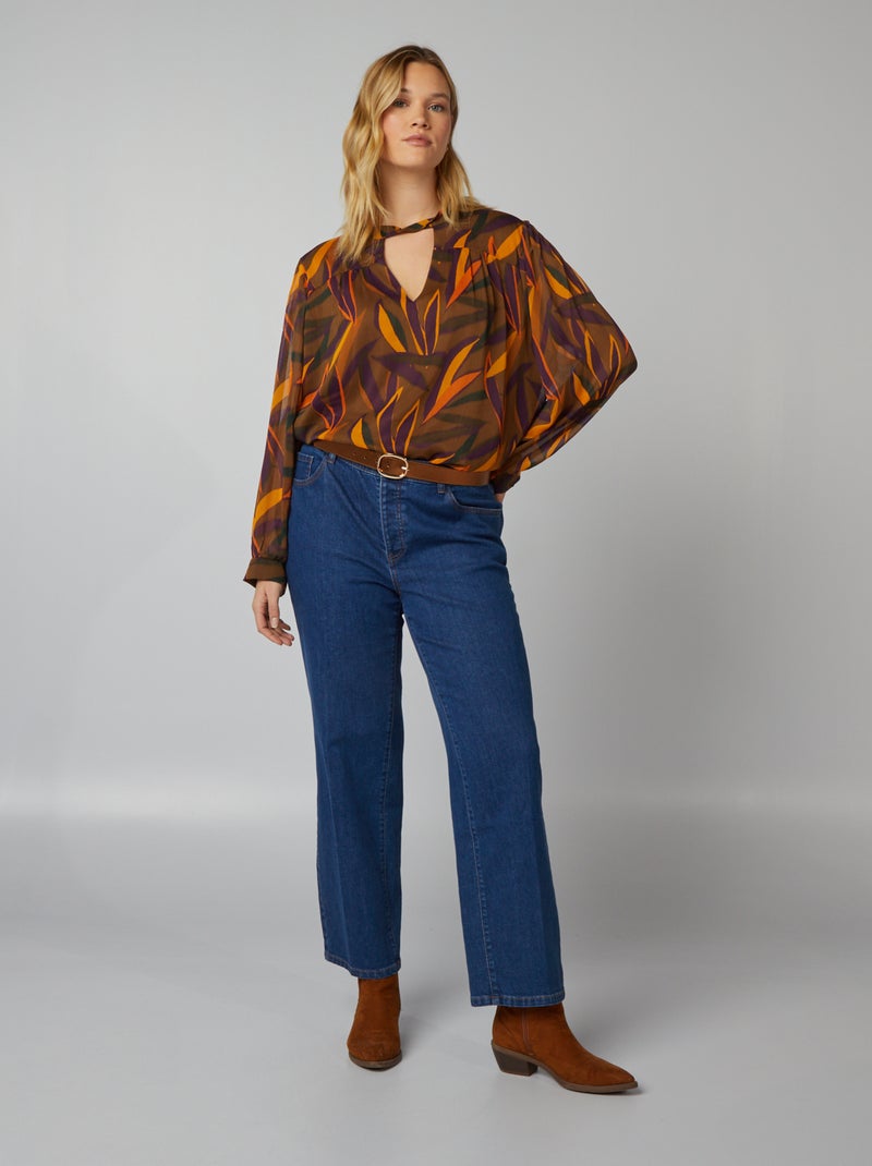 Blusa estampada de punto de crepé MARRON - Kiabi