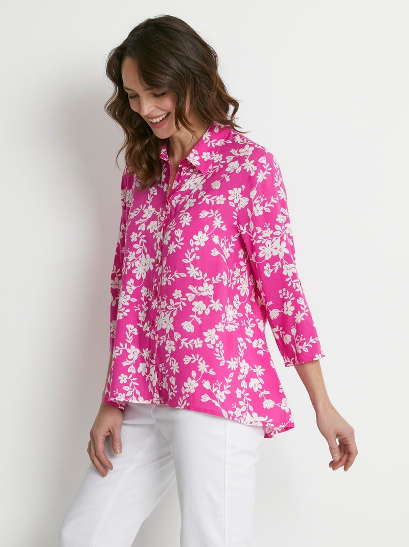Blusa estampada manga 3/4 espalda larga - Afibel Rosa fucsia - Kiabi
