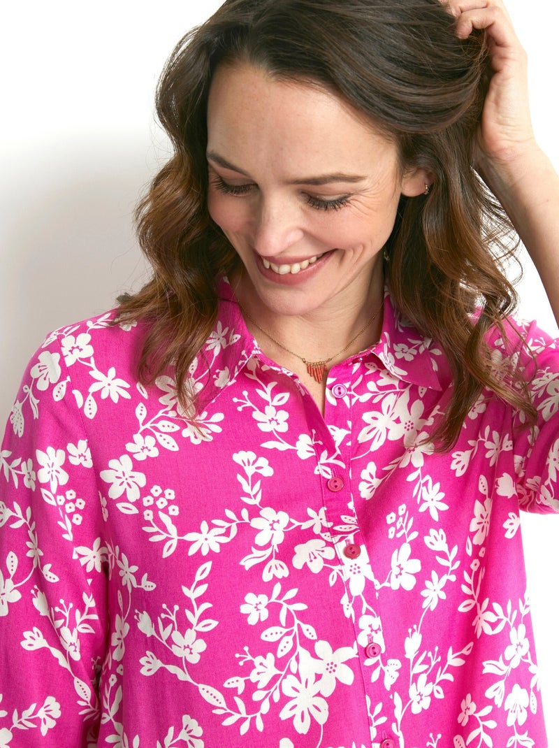 Blusa estampada manga 3/4 espalda larga - Afibel Rosa fucsia - Kiabi