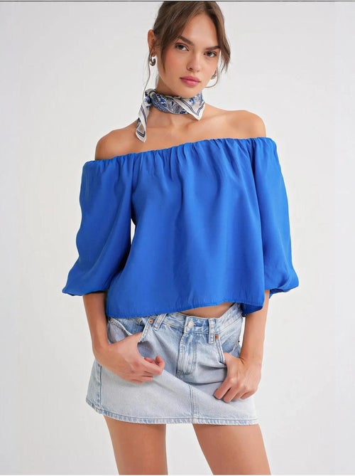 Blusa fina de modal y poliéster con cuello madonna y detalle de volante mixray - Kiabi