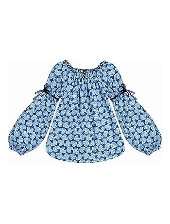 Blusa Floral Azul Real para Niña | Cuello Smocks | CHIMENE