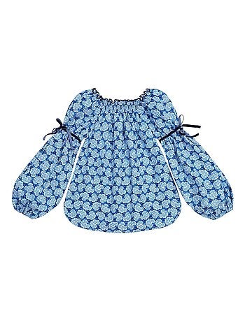 Blusa Floral Azul Real para Niña | Cuello Smocks | CHIMENE