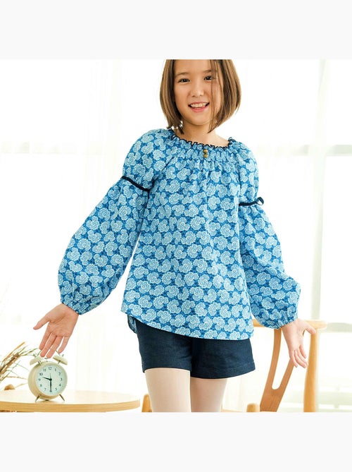 Blusa Floral Azul Real para Niña | Cuello Smocks | CHIMENE - Kiabi