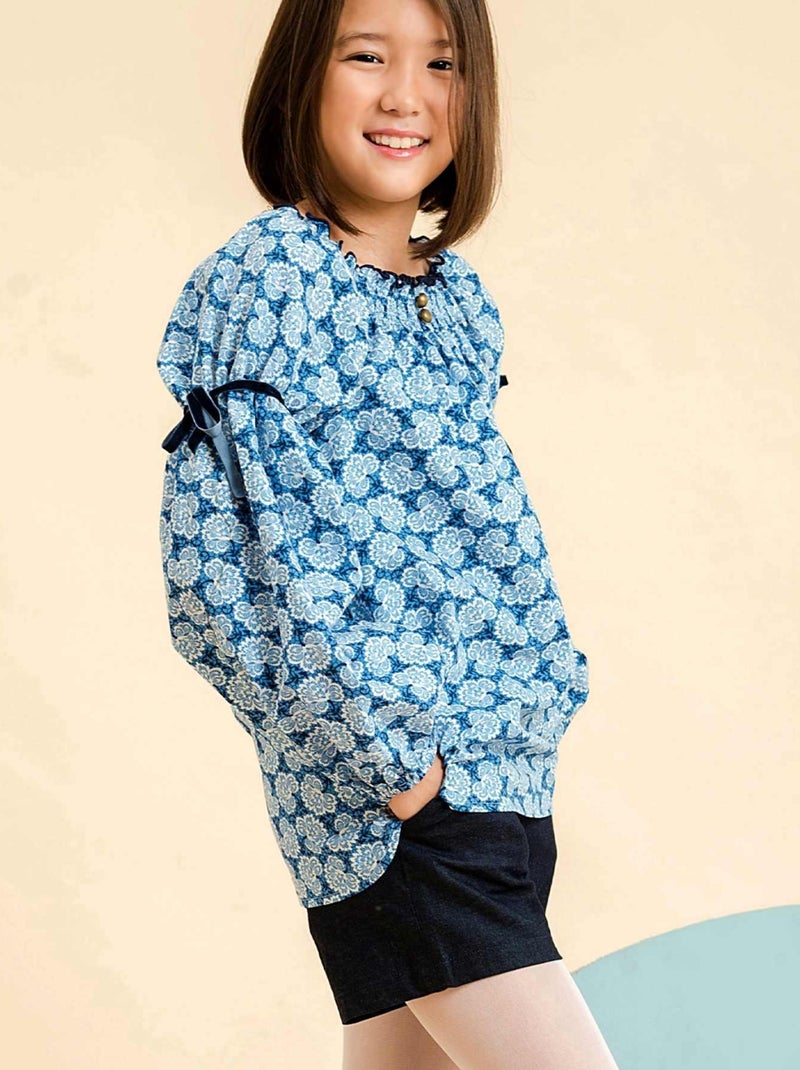 Blusa Floral Azul Real para Niña | Cuello Smocks | CHIMENE Azul Azul marino - Kiabi