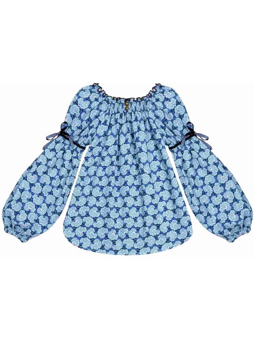 Blusa Floral Azul Real para Niña | Cuello Smocks | CHIMENE - Kiabi
