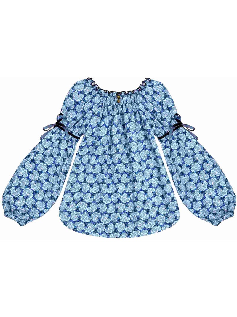Blusa Floral Azul Real para Niña | Cuello Smocks | CHIMENE Azul Azul marino - Kiabi