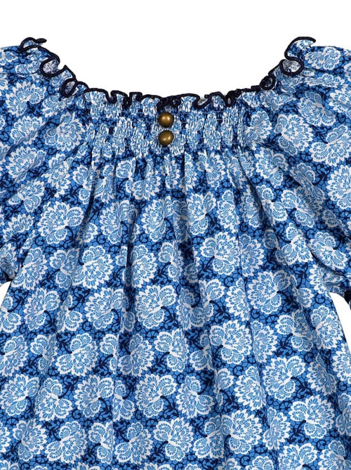 Blusa Floral Azul Real para Niña | Cuello Smocks | CHIMENE - Kiabi