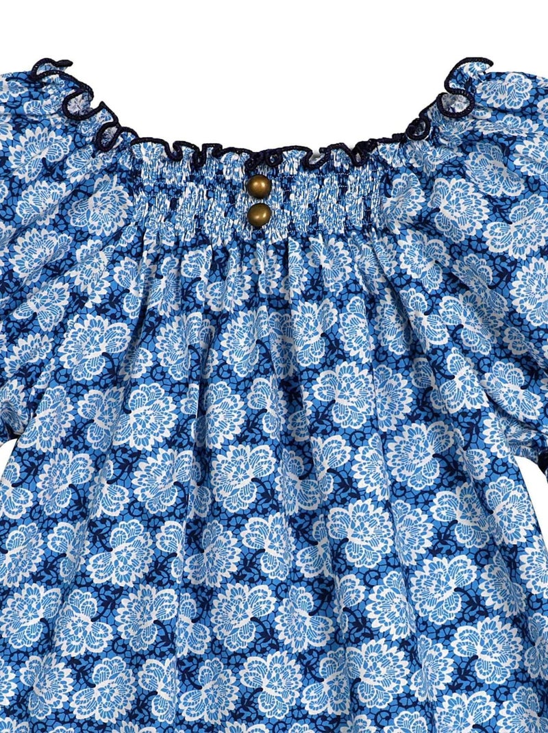 Blusa Floral Azul Real para Niña | Cuello Smocks | CHIMENE Azul Azul marino - Kiabi