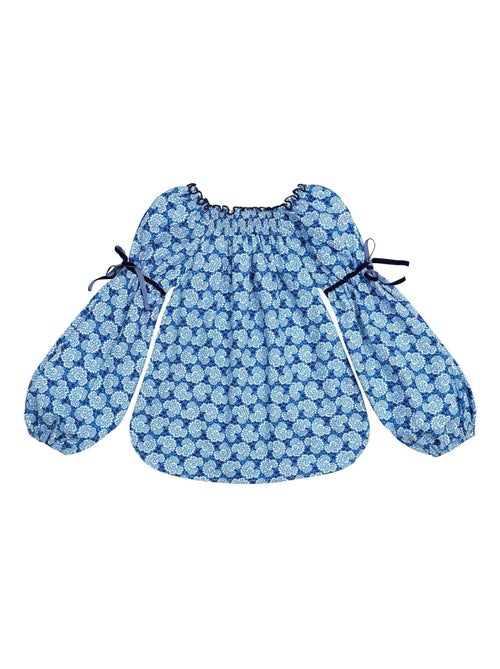 Blusa Floral Azul Real para Niña | Cuello Smocks | CHIMENE - Kiabi