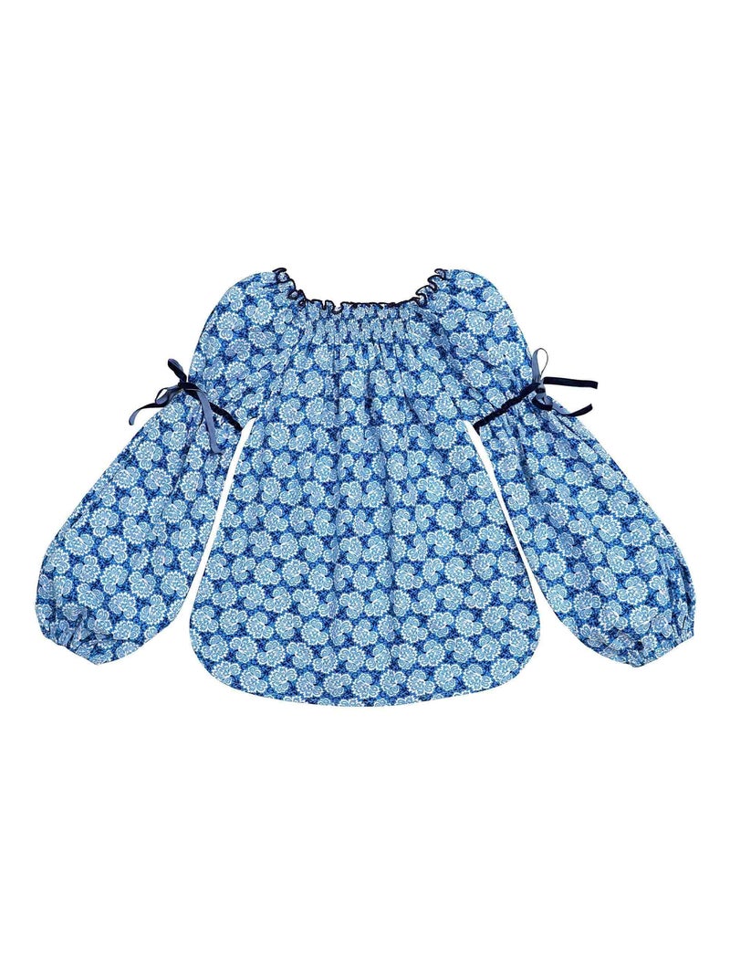 Blusa Floral Azul Real para Niña | Cuello Smocks | CHIMENE Azul Azul marino - Kiabi