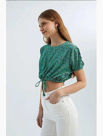 Blusa floral con cuello redondo y cordón ajustable hiccup