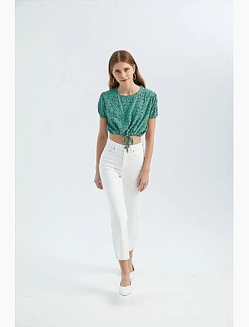 Blusa floral con cuello redondo y cordón ajustable hiccup