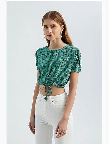 Blusa floral con cuello redondo y cordón ajustable hiccup