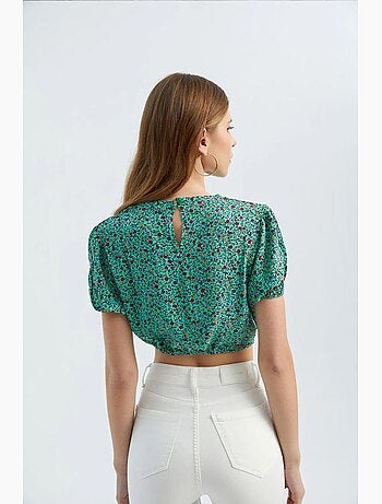 Blusa floral con cuello redondo y cordón ajustable hiccup