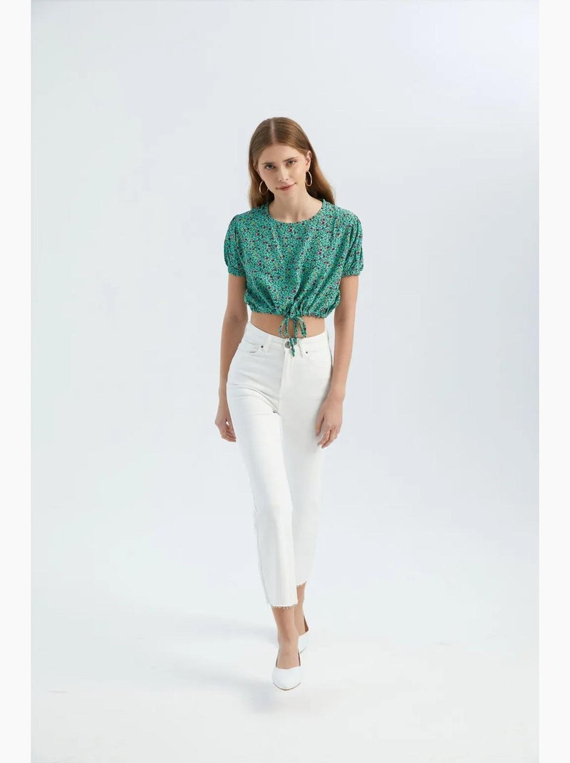 Blusa floral con cuello redondo y cordón ajustable hiccup Verde - Kiabi